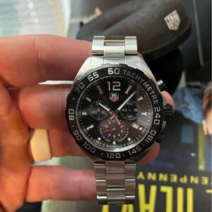 TAG Heuer Black and Silver Tachymeter Watch